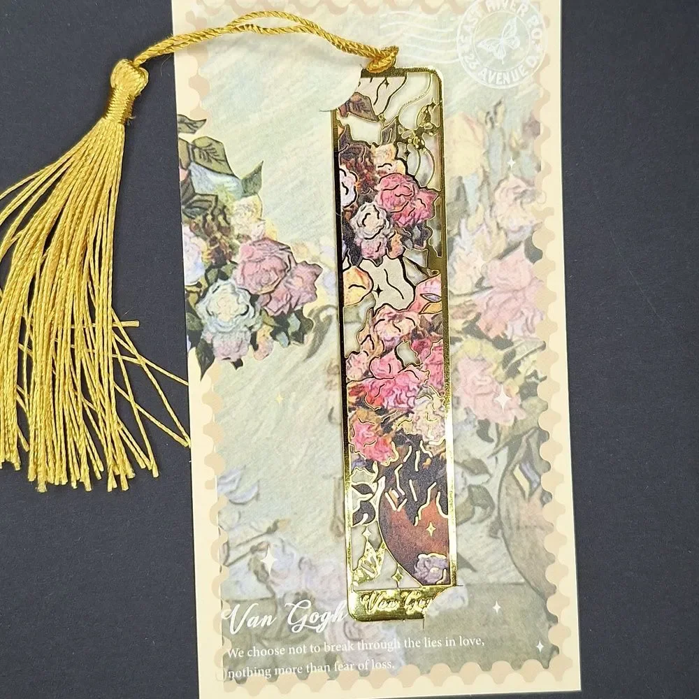 Gold Floral Bookmark with Tassel - Van Gogh Art